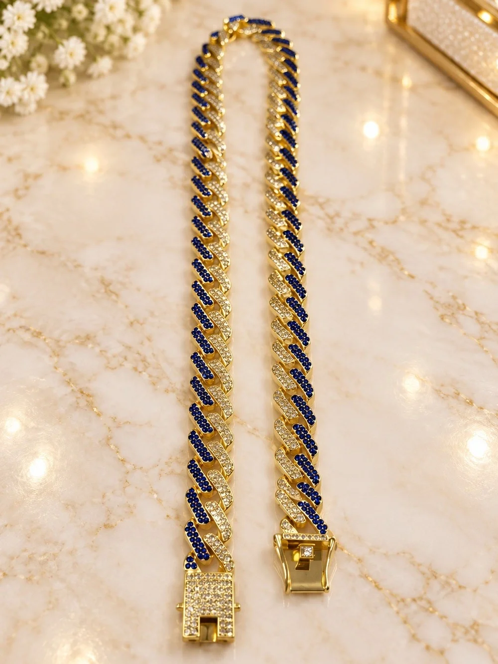 15mm Gold Bar Cuban Link Necklace, Colorful Moissanite Miami Style For Men’s